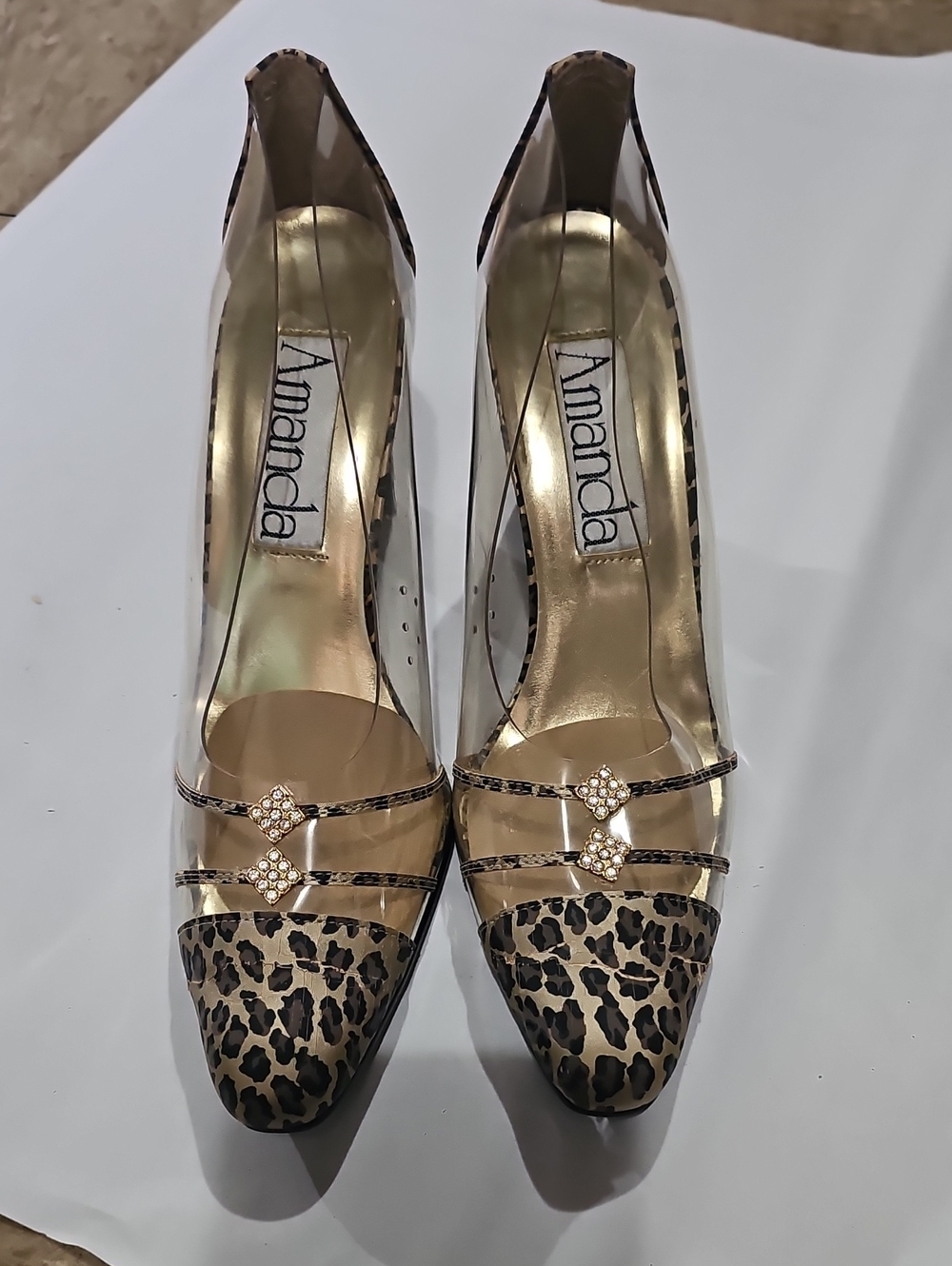 Amanda Leopard Print Pointed Toe Pumps with Clear Sides